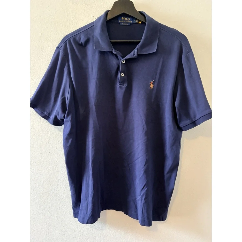 Polo Ralph Lauren Mens Blue Short Sleeve Classic Fit Polo Shirt Size Large L